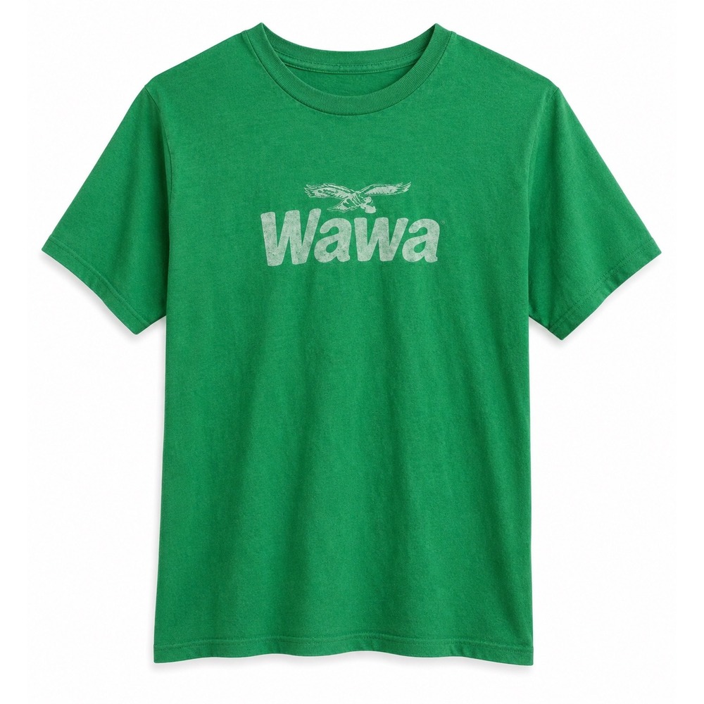 Vintage Wawa Logo T Shirt Green Graphic Tee Adult Medium USA Gas Station